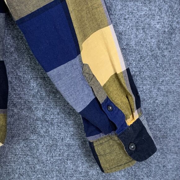 American Eagle Outfitters Button Up Shirt Men M Block Plaid Navy Gold Classic - Picture 12 of 15